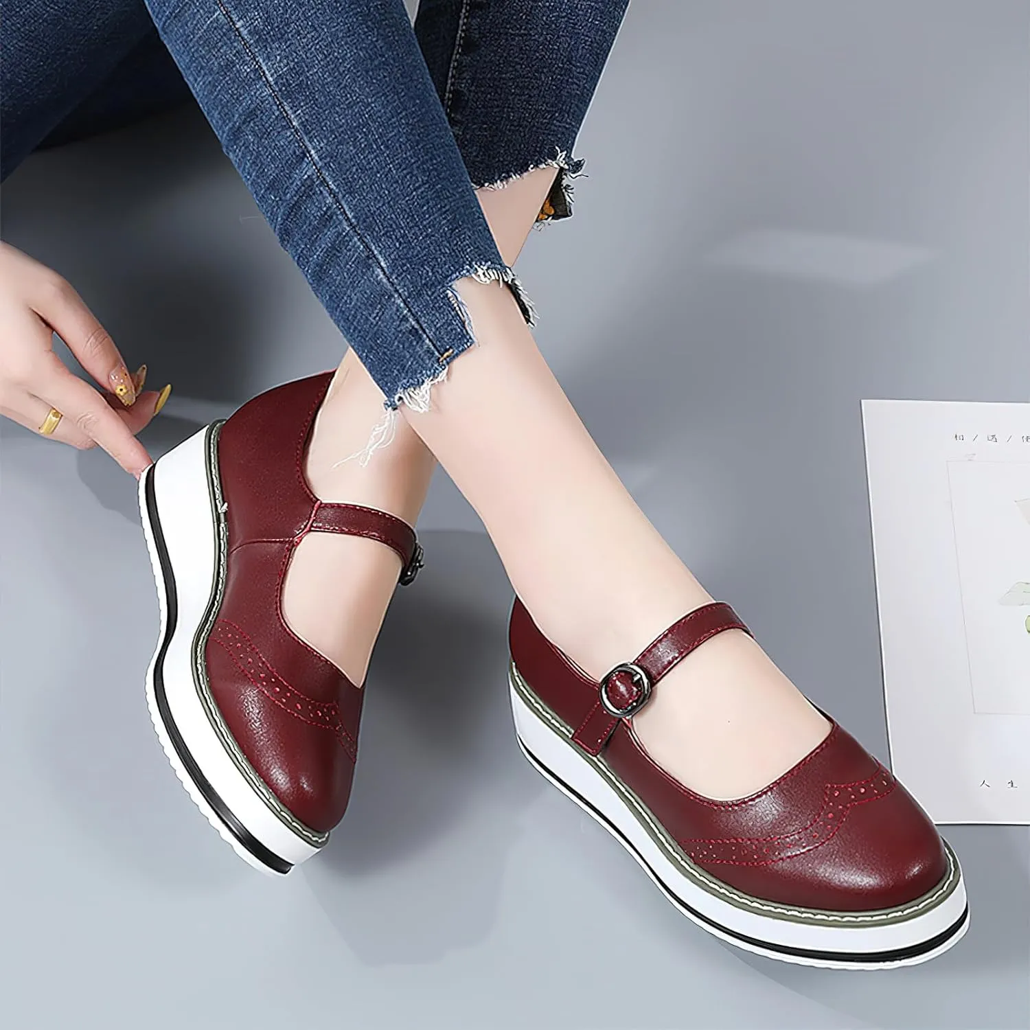 Women's Chunky Platform Mary Jane Trainers Vintage Brogues Creepers