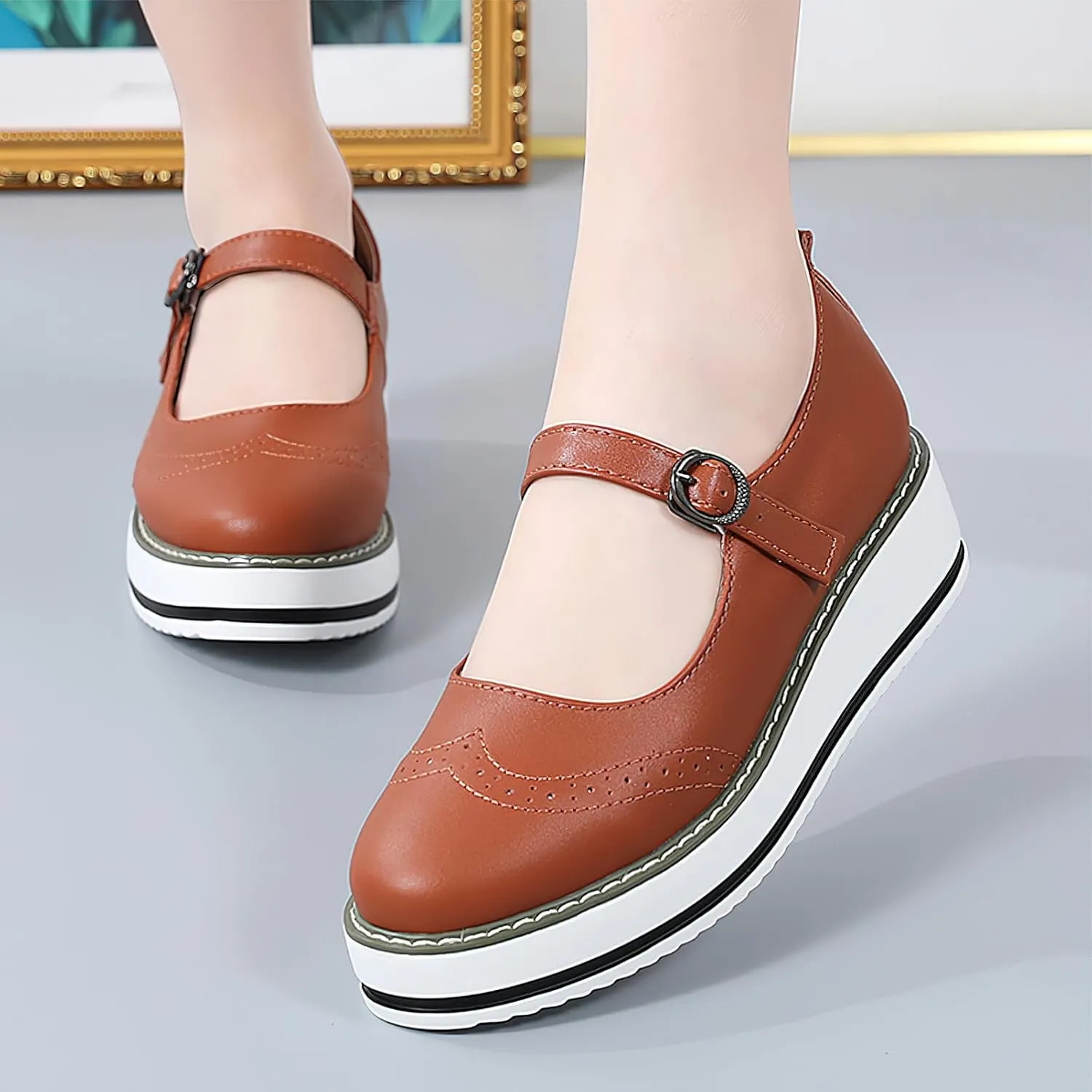 Women's Chunky Platform Mary Jane Trainers Vintage Brogues Creepers