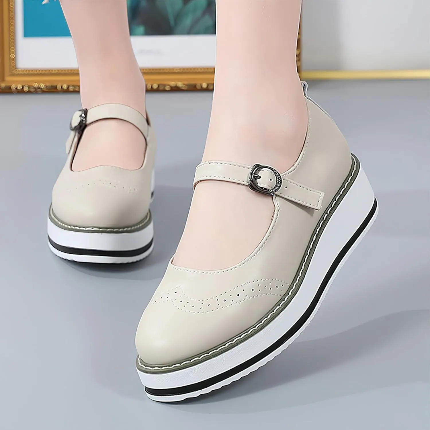 Women's Chunky Platform Mary Jane Trainers Vintage Brogues Creepers