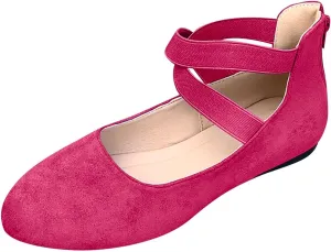 Women's Comfortable Ballet Flat Shoes with Elastic Ankle Straps Lightweight Business Casual Shoes Dress Flats
