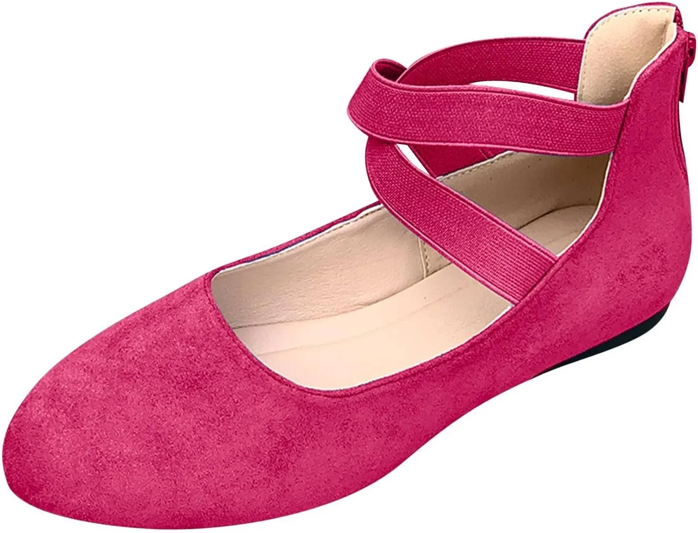 Women's Comfortable Ballet Flat Shoes with Elastic Ankle Straps Lightweight Business Casual Shoes Dress Flats