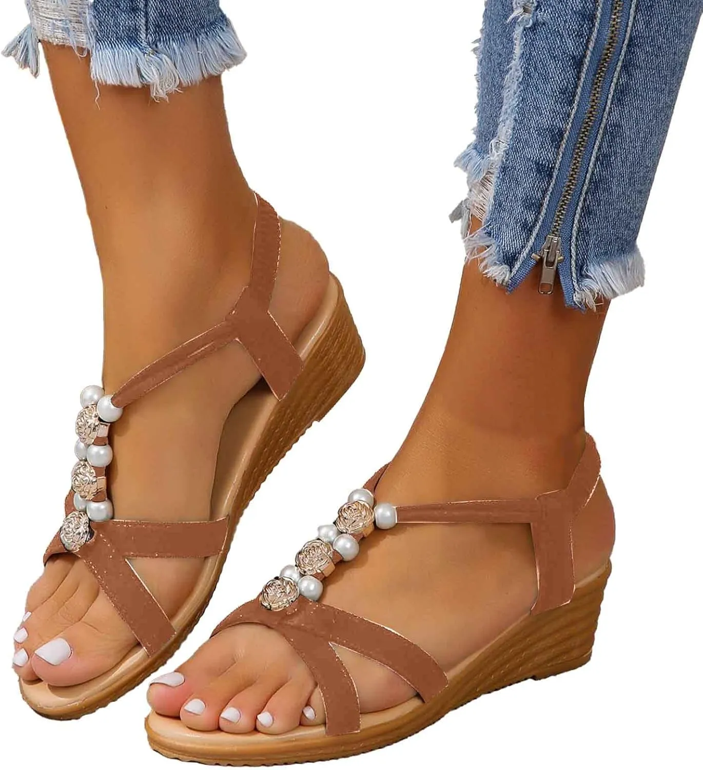 Women's Comfortable Wedge Sandals Summer Casual Open Toe Lightweight Breathable Slip On Beach Shoes for Outdoor