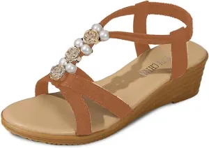 Women's Comfortable Wedge Sandals Summer Casual Open Toe Lightweight Breathable Slip On Beach Shoes for Outdoor