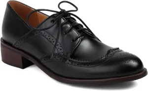 Women's Concise Brogue Lace up Shoes Closed Round Toe Party Comfortable Business Formal Occasion Oxfords Club Dance Chunky Dating Wedding Mid Block Vintage Cosplay Heels