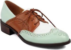 Women's Concise Brogue Lace up Shoes Closed Round Toe Party Comfortable Business Formal Occasion Oxfords Club Dance Chunky Dating Wedding Mid Block Vintage Cosplay Heels
