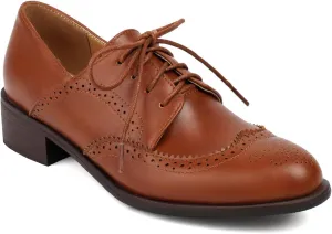 Women's Concise Brogue Lace up Shoes Closed Round Toe Party Comfortable Business Formal Occasion Oxfords Club Dance Chunky Dating Wedding Mid Block Vintage Cosplay Heels