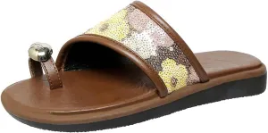 Women's Fashion Rhinestones Slides Cute Dressy Summer Sandals Sparkling Strappy Thong Flats Slip ons with Toe Ring