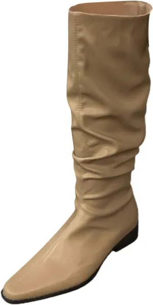 Womens Faux Leather Knee High Boots Wide Calf Almond Toe Chunky Low Heel Slouchy Booties Fashion Dress Boot Warm Fall Boots Comfortable Pull On Tall Boots Long Boots Winter Shoes