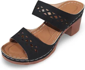 Women's Heeled Sandals Open Toe Slip On Block Chunky Mid Heels Fish Mouth Open Toe Ankle Strap Sandal Slippers