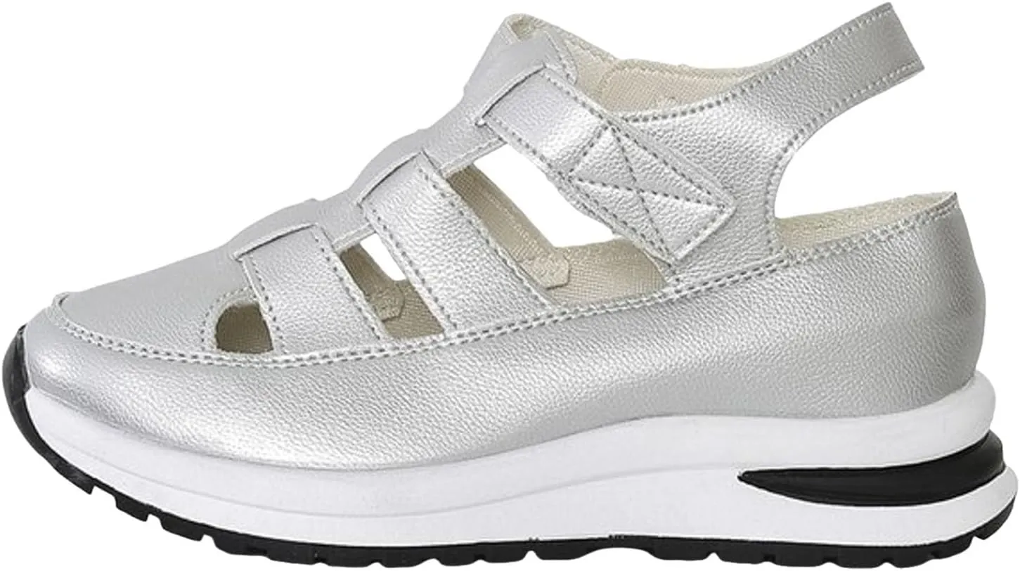 Women's Hook and Loop Hollow Thick Soled Sneakers with Toe Cap Solid Color Outer Wear Womens Business Casual Shoes