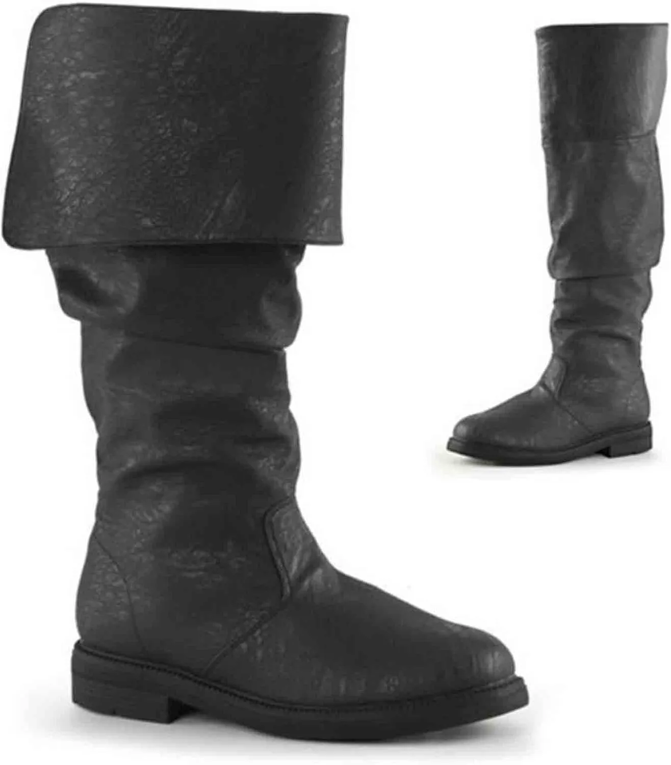 Women's Knee High Boots Tall Slouch Boots Western Fold Over Boots Wide Calf Round Toe Chunky Low Heel PU Leather Boot Casual Fashion Ruched Riding Boot Slip On Outdoor Walking Shoes