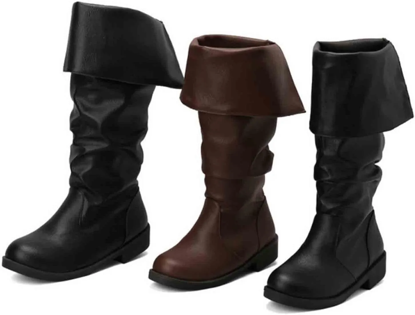 Women's Knee High Boots Tall Slouch Boots Western Fold Over Boots Wide Calf Round Toe Chunky Low Heel PU Leather Boot Casual Fashion Ruched Riding Boot Slip On Outdoor Walking Shoes