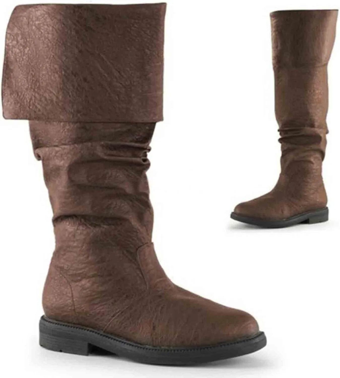 Women's Knee High Boots Tall Slouch Boots Western Fold Over Boots Wide Calf Round Toe Chunky Low Heel PU Leather Boot Casual Fashion Ruched Riding Boot Slip On Outdoor Walking Shoes
