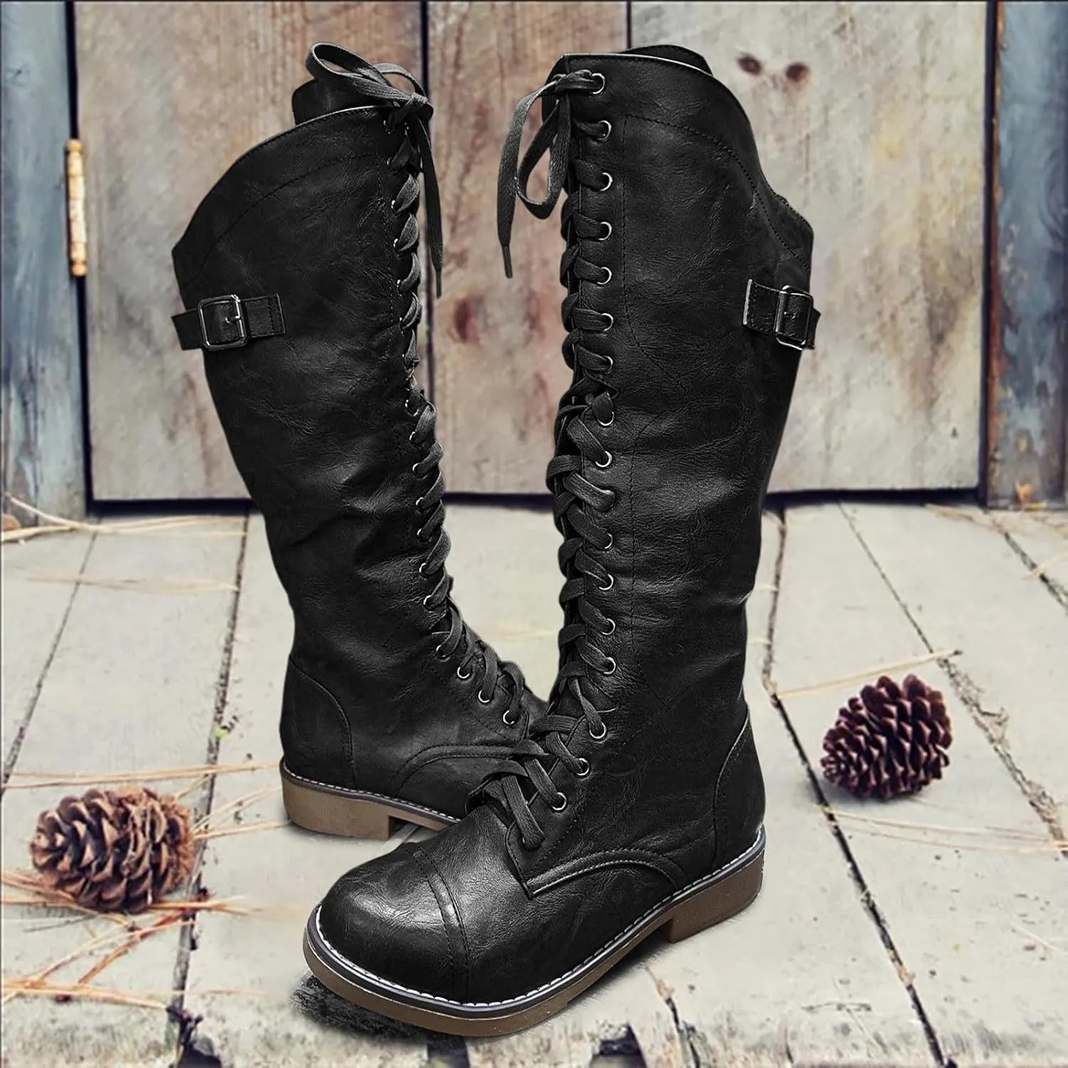 Womens Knee High Chunky Heel Boots Faux Suede Pointed Toe Side Zipper Boots Knee High Side Zipper Western Pull On Rain Boots
