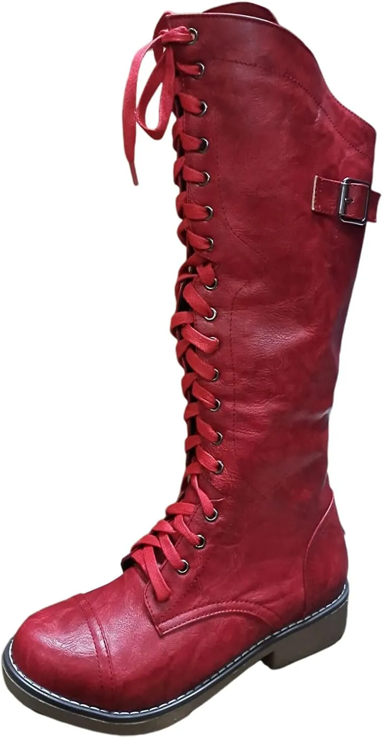 Womens Knee High Chunky Heel Boots Faux Suede Pointed Toe Side Zipper Boots Knee High Side Zipper Western Pull On Rain Boots