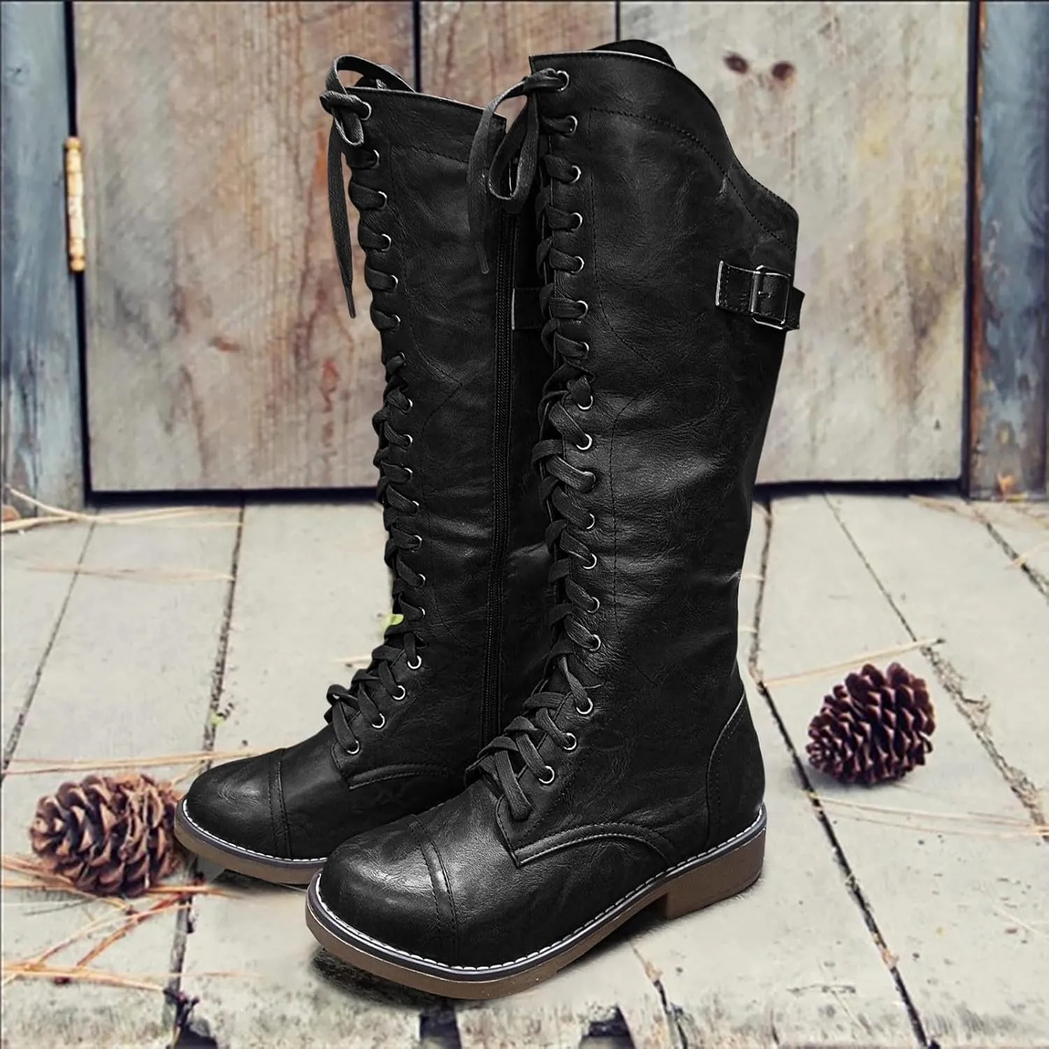 Womens Knee High Chunky Heel Boots Faux Suede Pointed Toe Side Zipper Boots Knee High Side Zipper Western Pull On Rain Boots
