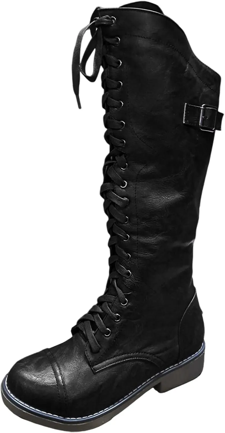 Womens Knee High Chunky Heel Boots Faux Suede Pointed Toe Side Zipper Boots Knee High Side Zipper Western Pull On Rain Boots