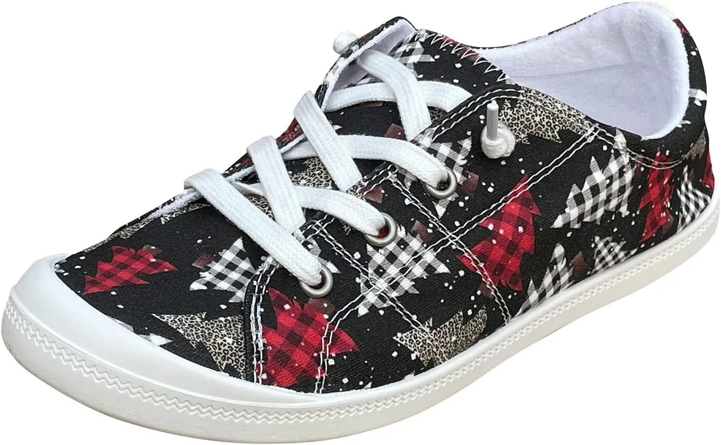 Womens Lace Up Loafers,Christmas Print Fashion Sneaker,Comfortable Lightwight Canvas Shoes,Casual Xmas Walking Shoes
