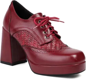 Women's Lace up Western Shoes Closed Square Toe Classic Party Comfortable Business Oxfords Chunky Formal Dating Wedding Vintage Platform High Block Heeled All Weather Heels