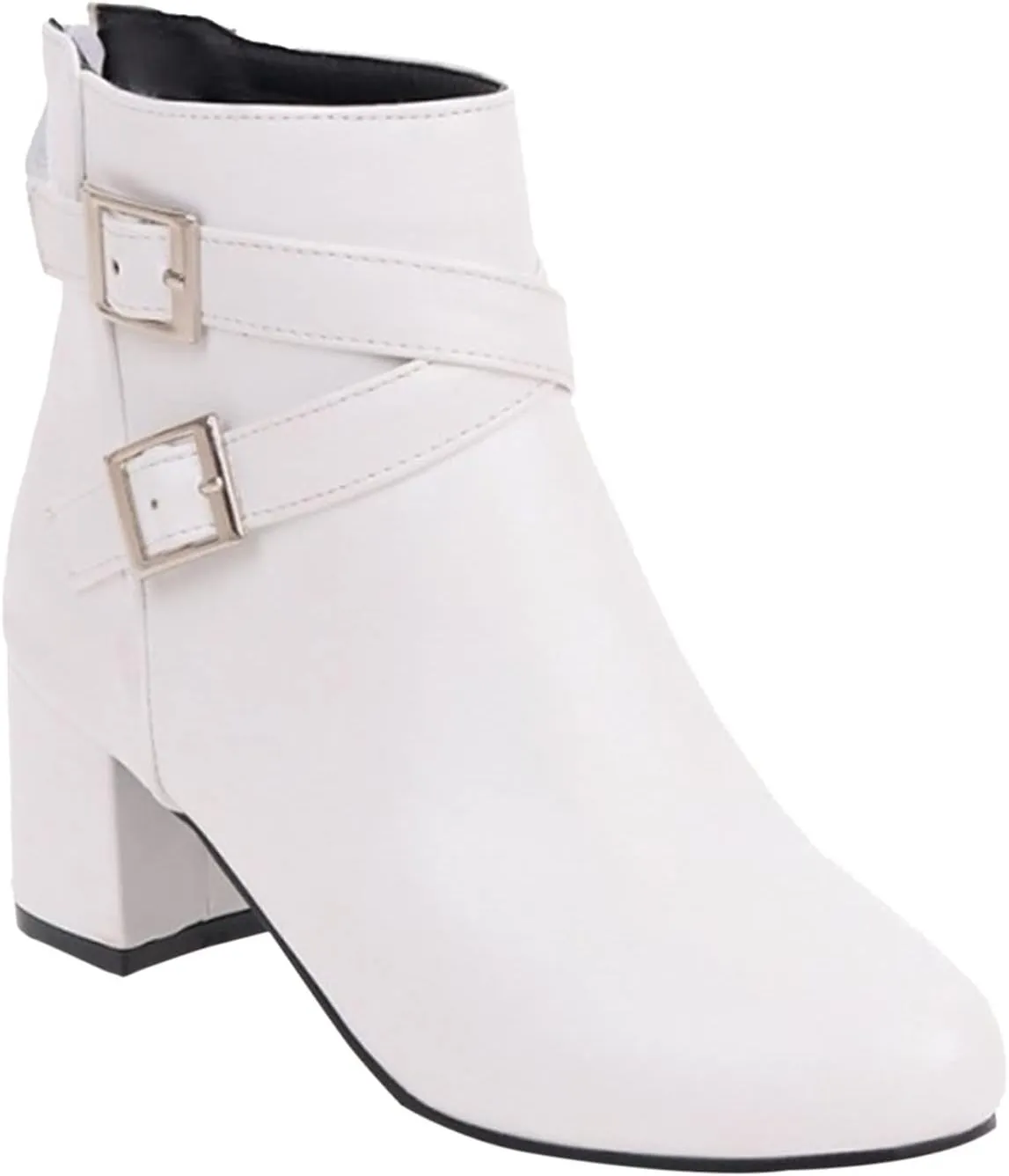 Women's Low Heel Chunky Ankle Boots Winter Shoes Chelsea Boots for Women Slip On Ankle Booties Pointed Toe Low Heeled Short Booties Fall Dress Shoes with Back Zipper Buckle Strap