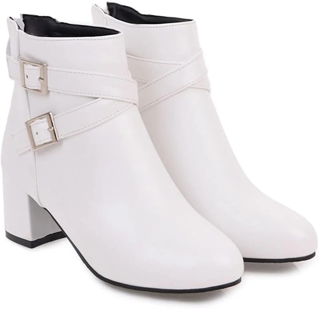 Women's Low Heel Chunky Ankle Boots Winter Shoes Chelsea Boots for Women Slip On Ankle Booties Pointed Toe Low Heeled Short Booties Fall Dress Shoes with Back Zipper Buckle Strap