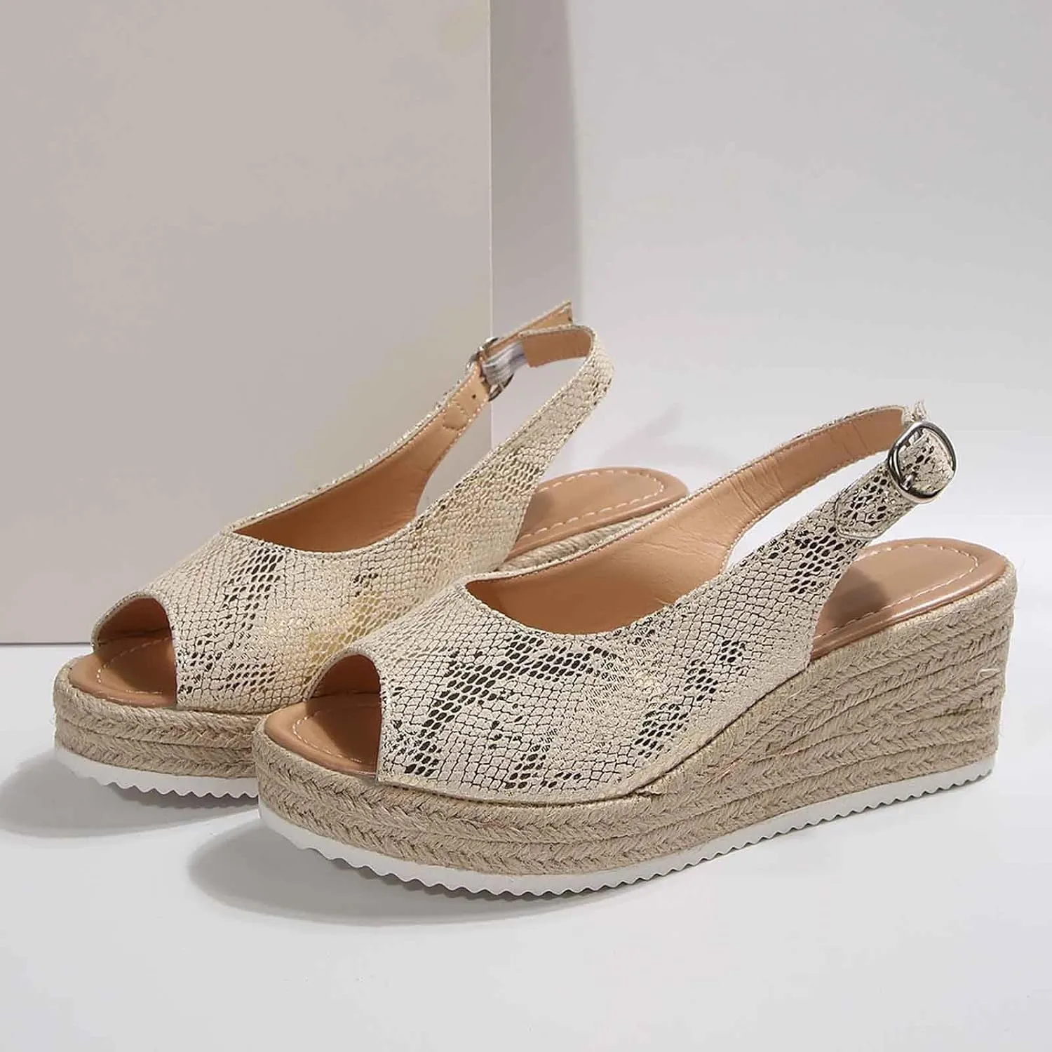 Women's Open Toe Wedge Sandals Casual Comfortable Beach Shoes with Ankle Strap for Summer Dressy Outfits and