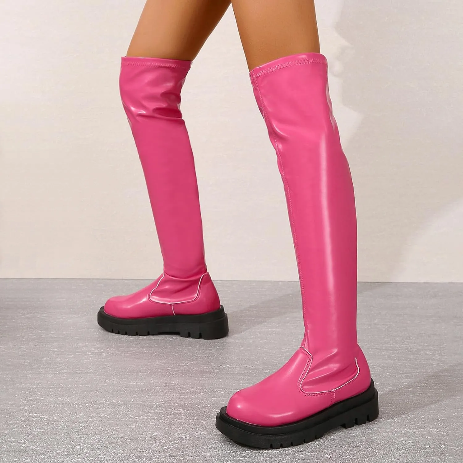 Women's Over The Knee Stretch Thigh High Boots Chunky High Heels Pointed Toe Long Fall Boots Western Side Zipper Chukka