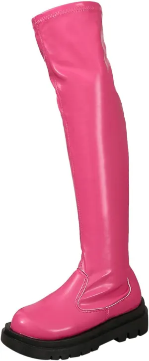 Women's Over The Knee Stretch Thigh High Boots Chunky High Heels Pointed Toe Long Fall Boots Western Side Zipper Chukka