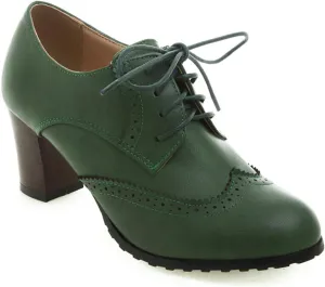 Women's Platform Faux Leather Oxfords Formal Occasion Chunky Block High Heels Brogues Closed Pointed Toed Vintage Lace Up Pumps Work Office Wedding Bridal Dress Shoes
