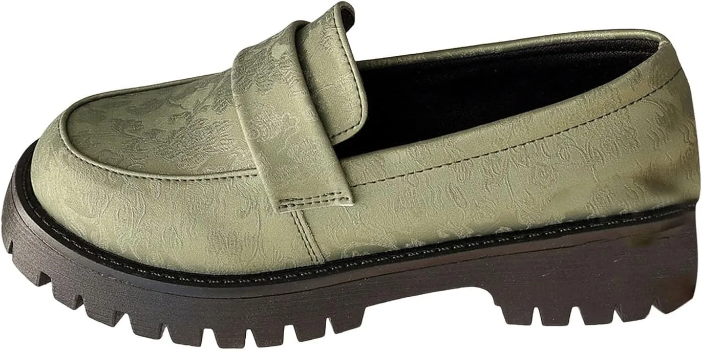 Women's PU Penny Loafers,Lug Sole Slip On Platform Chunky Heel Loafers Shoes Dressy Business Casual Shoes