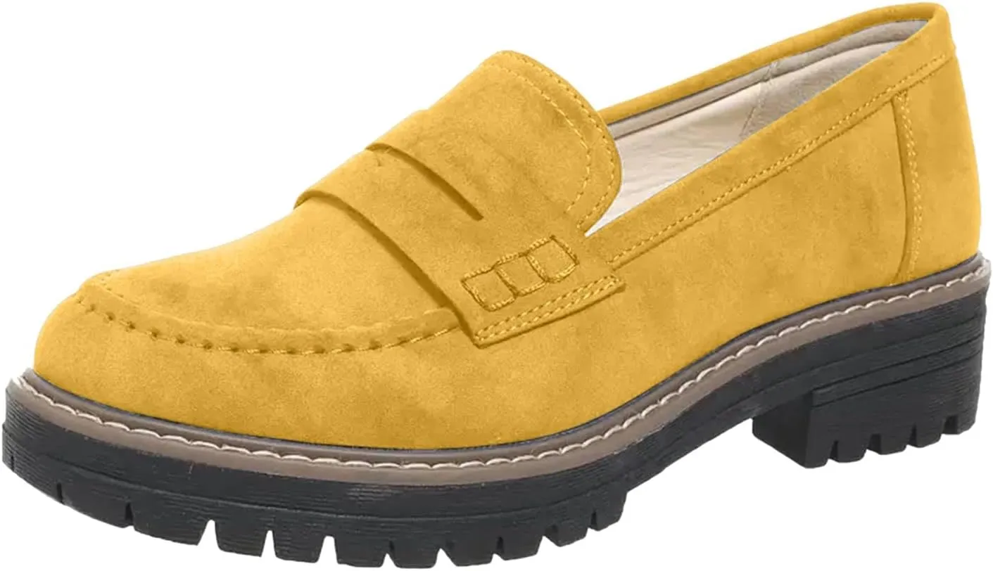 Women's PU Penny Loafers,Lug Sole Slip On Platform Chunky Heel Loafers Shoes Dressy Business Casual Shoes