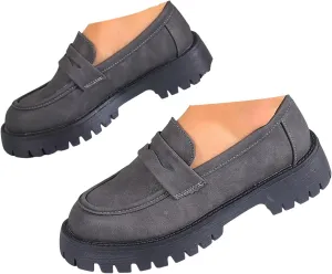Women's PU Penny Loafers,Lug Sole Slip On Platform Chunky Heel Loafers Shoes Dressy Business Casual Shoes