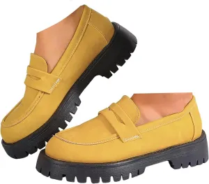 Women's PU Penny Loafers,Lug Sole Slip On Platform Chunky Heel Loafers Shoes Dressy Business Casual Shoes