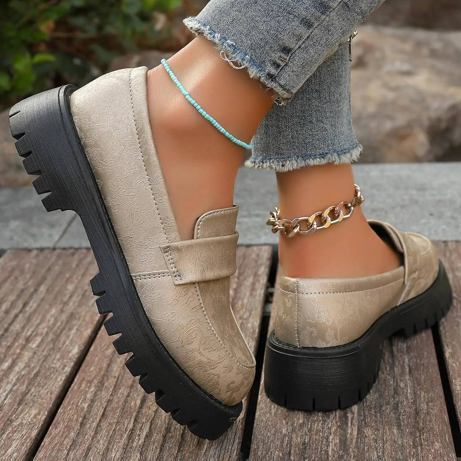 Women's PU Penny Loafers,Lug Sole Slip On Platform Chunky Heel Loafers Shoes Dressy Business Casual Shoes