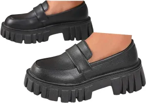 Women's PU Penny Loafers,Lug Sole Slip On Platform Chunky Heel Loafers Shoes Dressy Business Casual Shoes