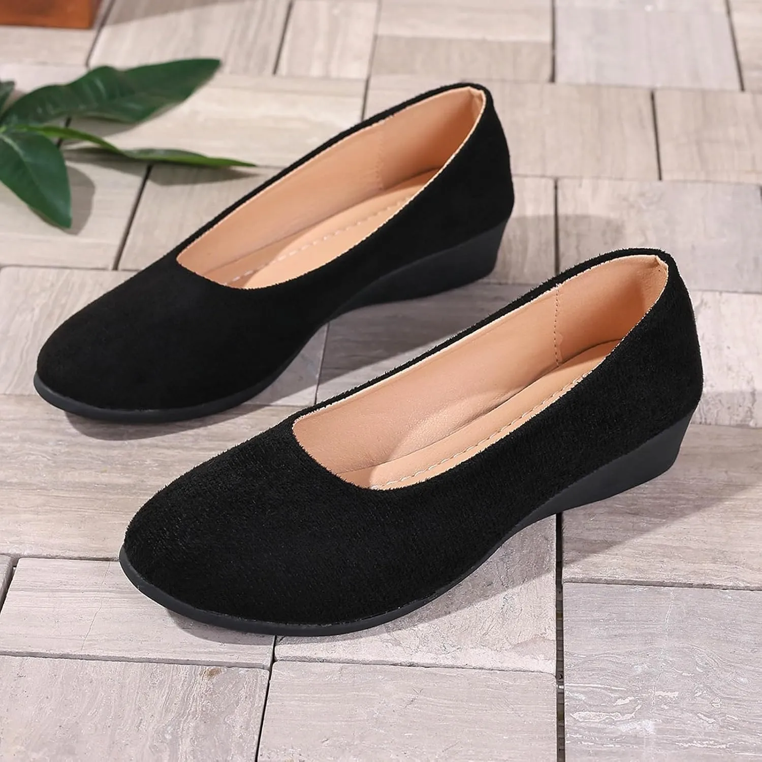 Women's Shoes Faux Suede Round Toe Ballet Dressy Comfortable Slip On Walking Shoes Summer Lady Sandal Heel