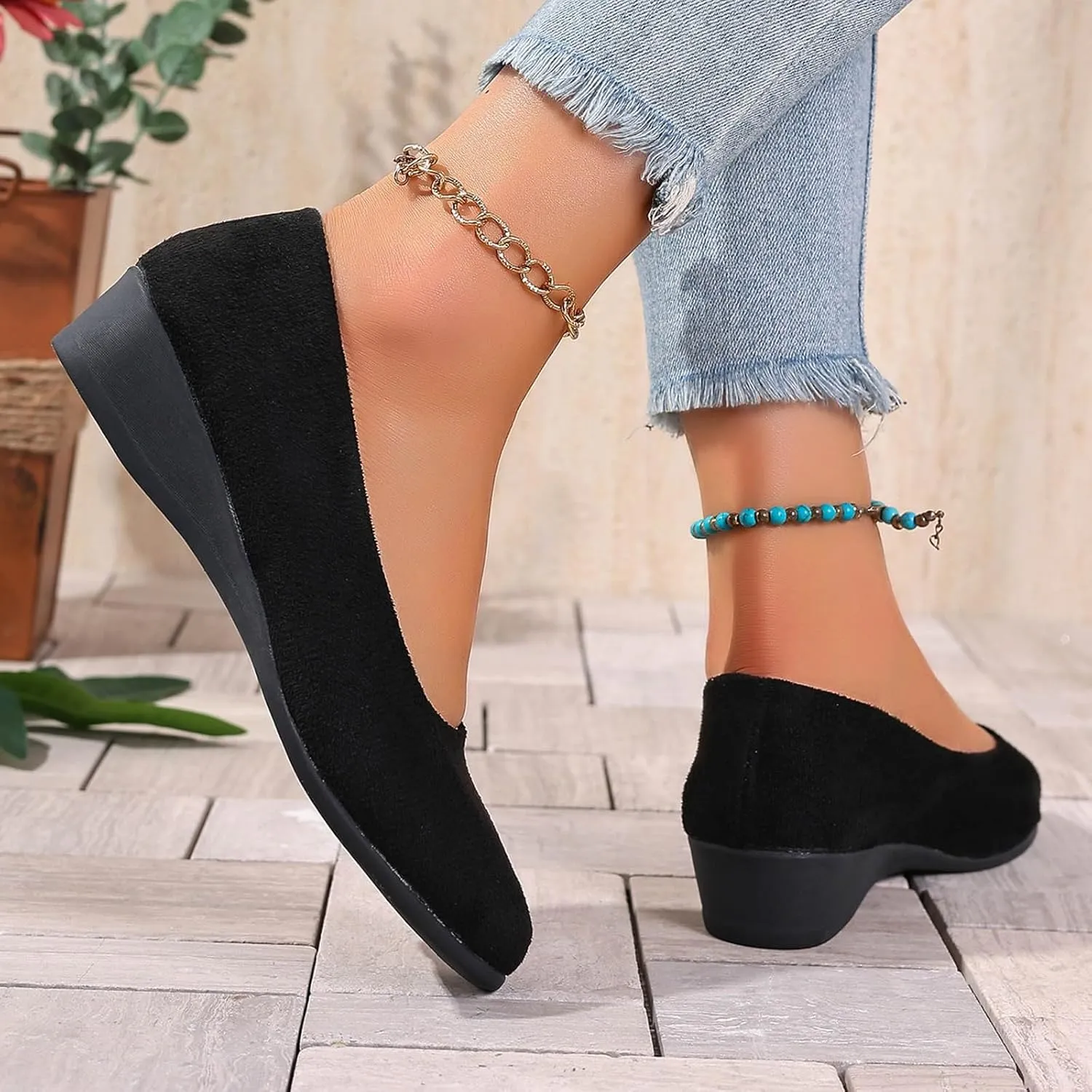 Women's Shoes Faux Suede Round Toe Ballet Dressy Comfortable Slip On Walking Shoes Summer Lady Sandal Heel