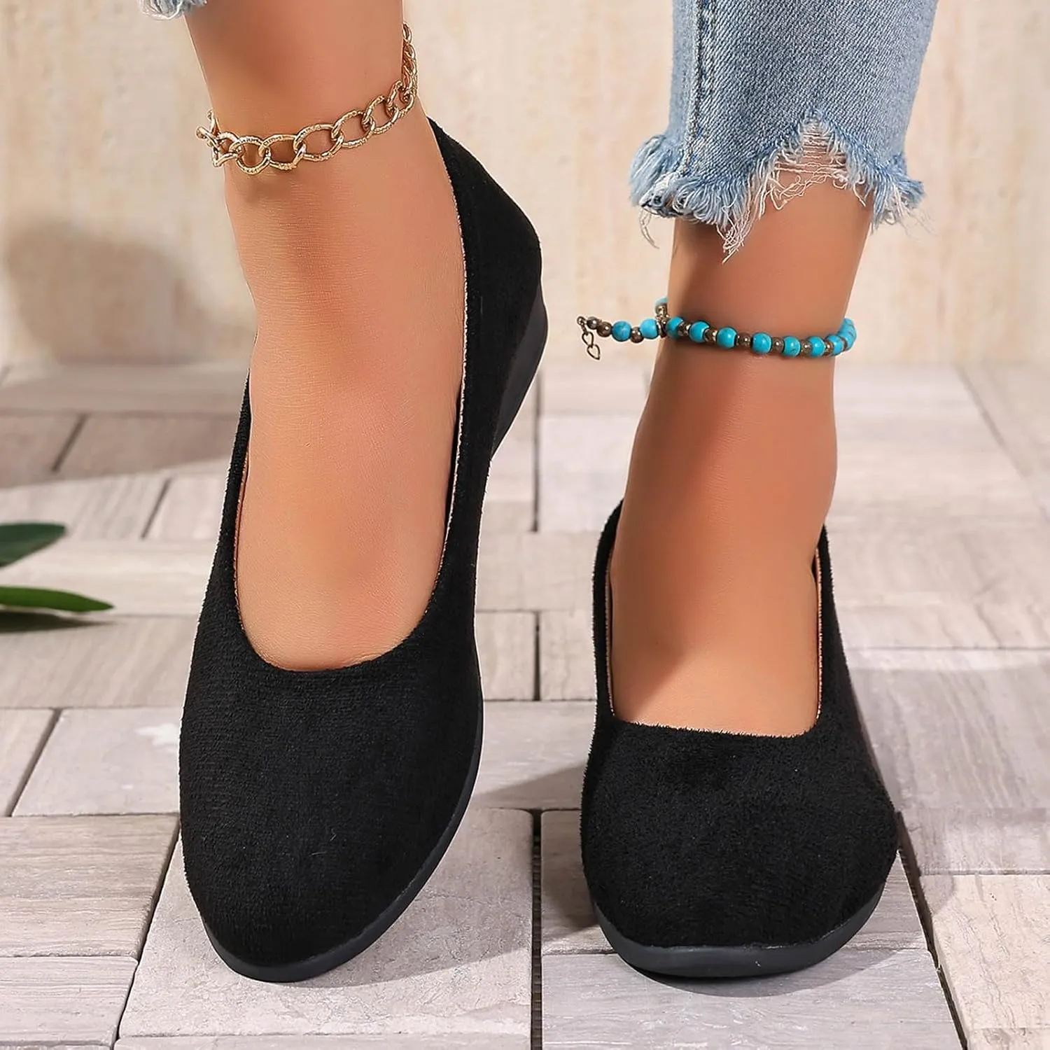 Women's Shoes Faux Suede Round Toe Ballet Dressy Comfortable Slip On Walking Shoes Summer Lady Sandal Heel