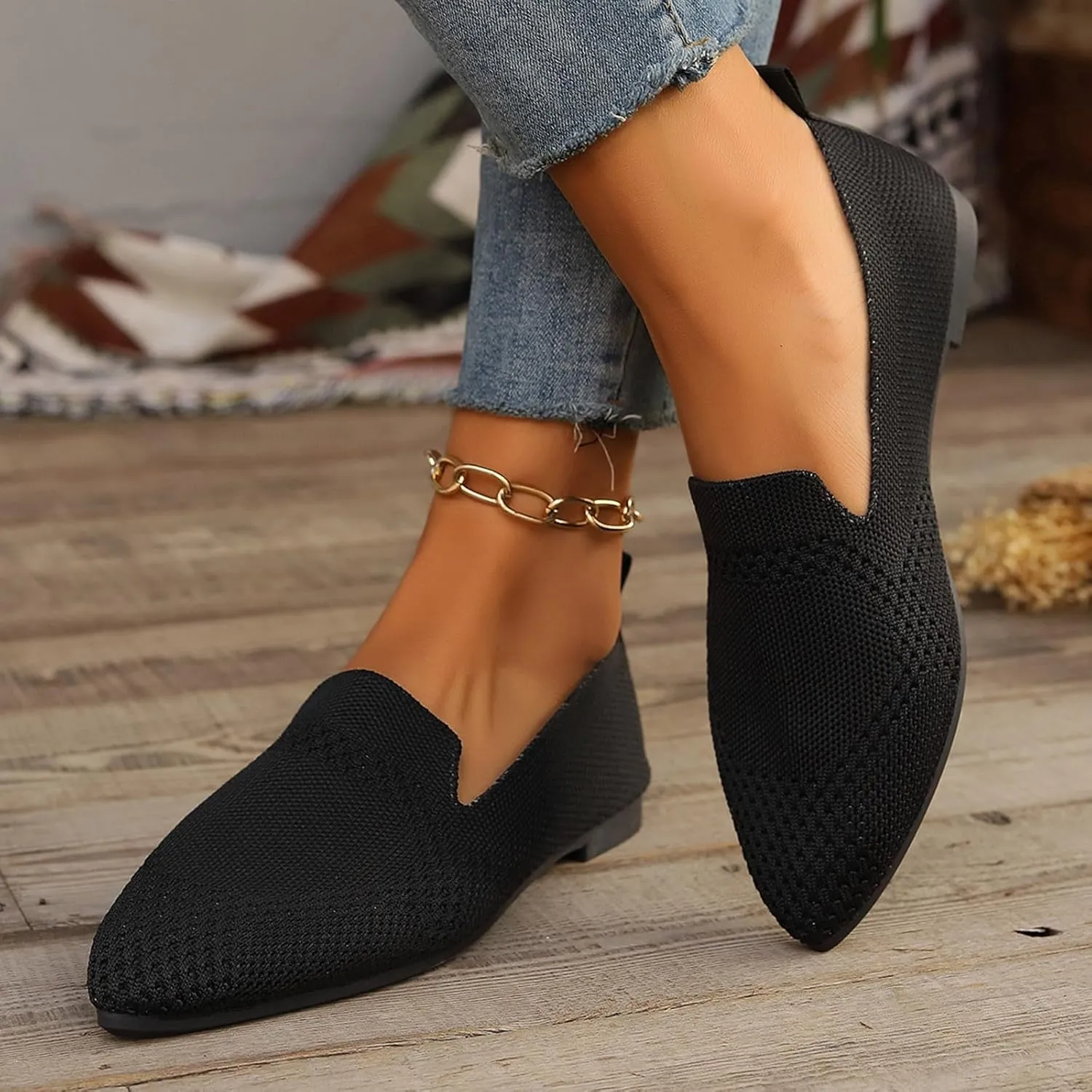 Women's Slip On Ballet Women's Flat Shoes Low Top Pointed Toe Loafers Breathable Solid Shoes Comfortable Sol and Sol Men