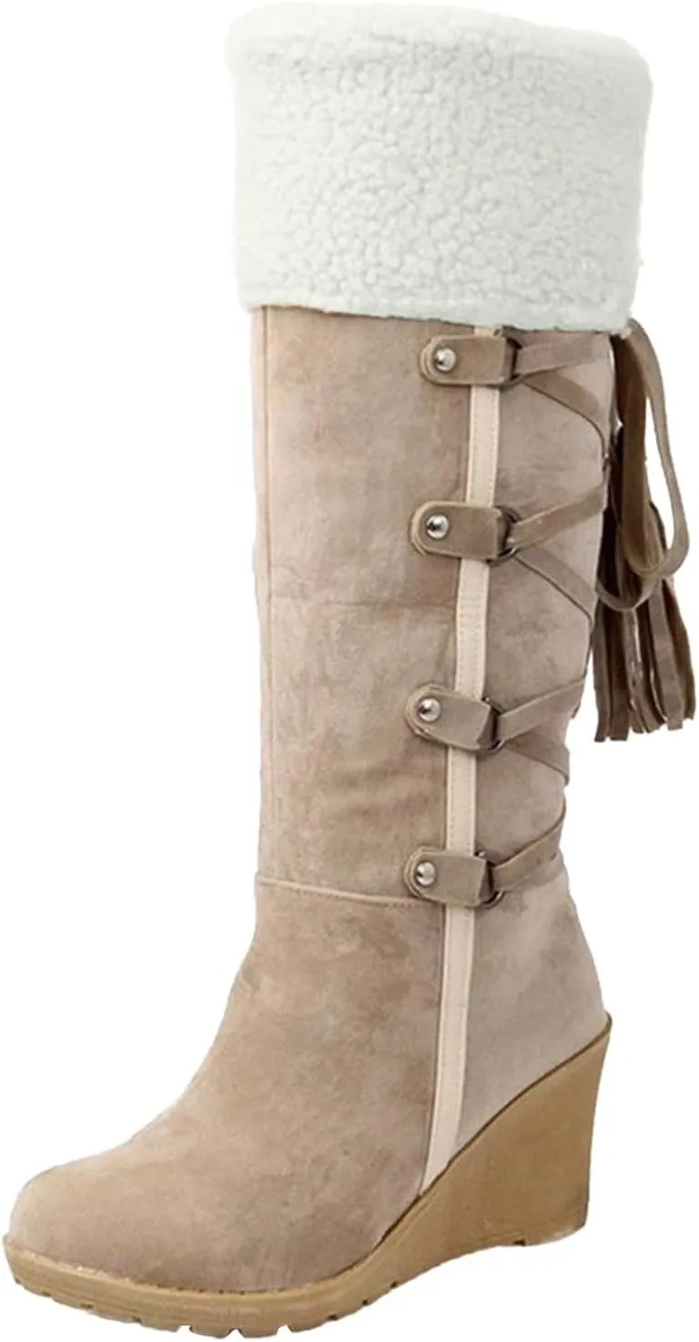 Women's Snow Boots, Mid Calf Warm Insulated Faux Fur Lined Waterproof Lace Up Snow Boots Winter Fuzzy Snow Boots Short Ankle Boot with Fur Lined
