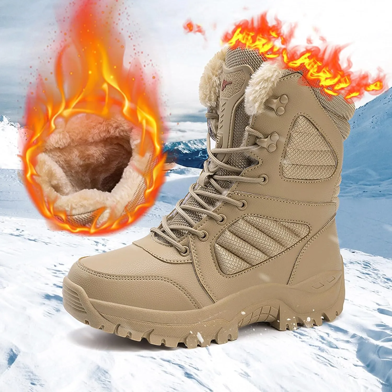Women's Snow Boots Waterproof Insulated Fur Lined Booties Lightweight Winter Hiking Shoes WaterProof Thermal No-Slip Fur