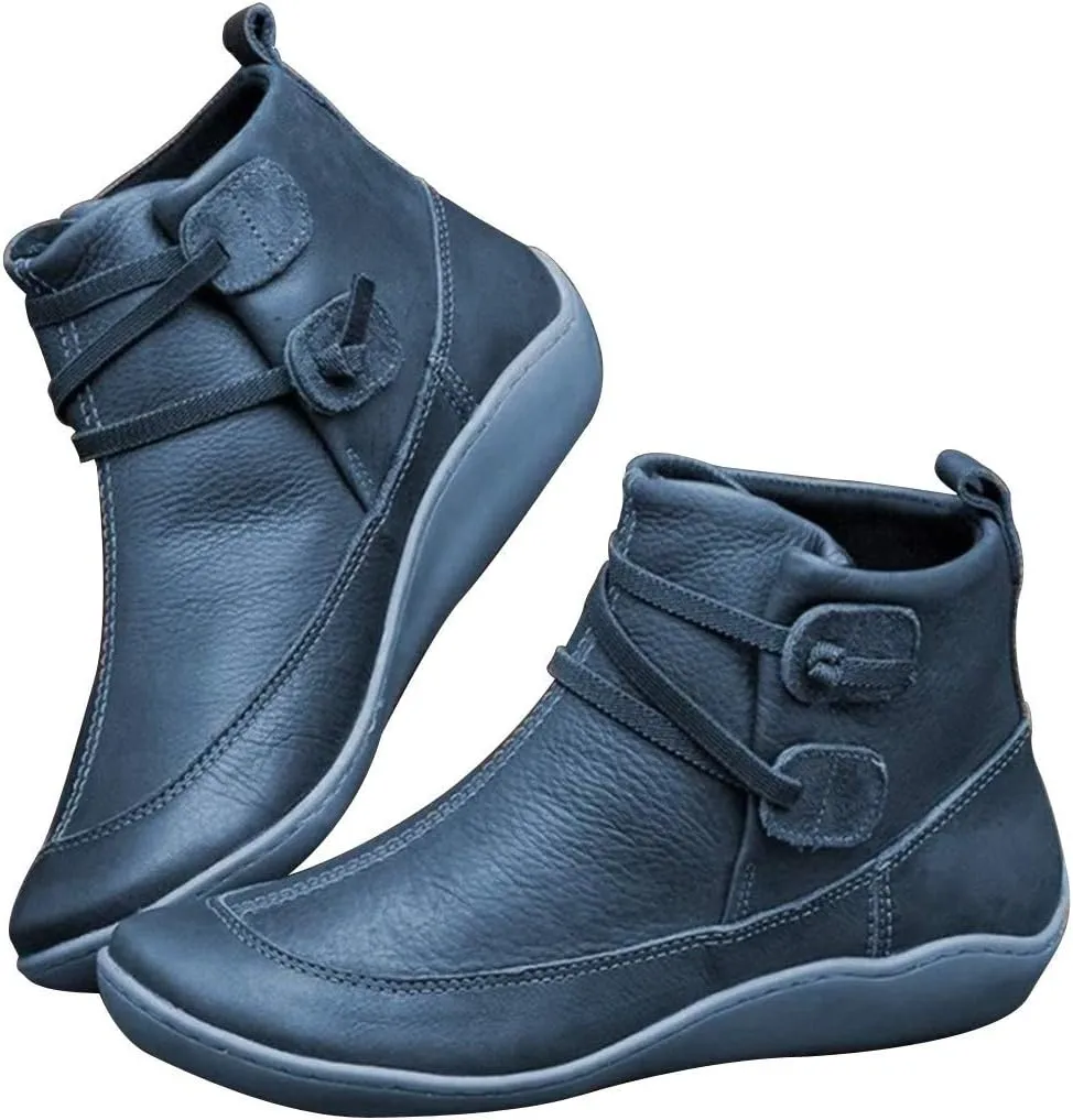 Women's Snow Boots,WUAI Women Arch Support Boots Comfy Flat Heel Waterproof Leather Shoes Booties Sneakers