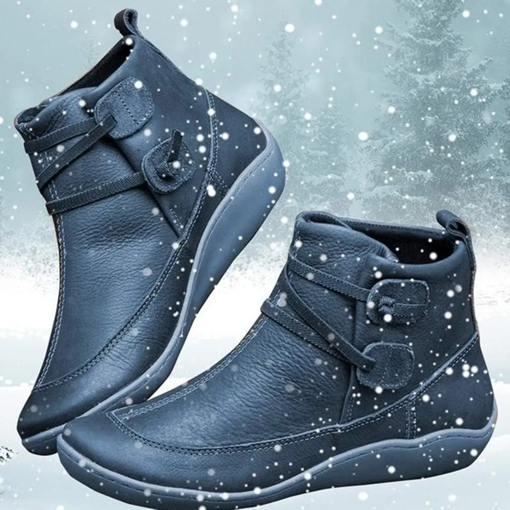Women's Snow Boots,WUAI Women Arch Support Boots Comfy Flat Heel Waterproof Leather Shoes Booties Sneakers