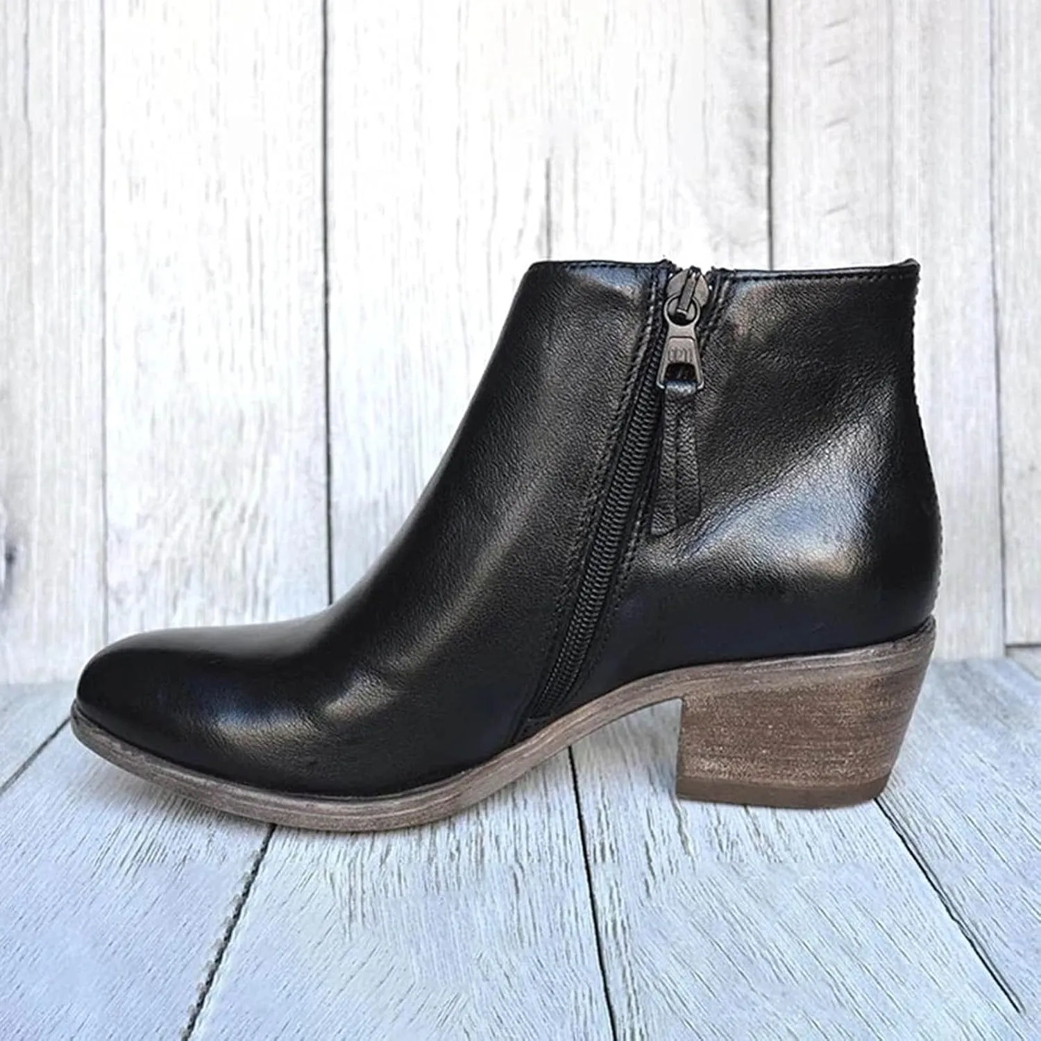 Womens Square Heel Ankle Boots Fashion Solid Pointed Toe Side Zipper Cutout Chunky Heel Booties Retro Comfortable Thick Heel Short Boots Shoes