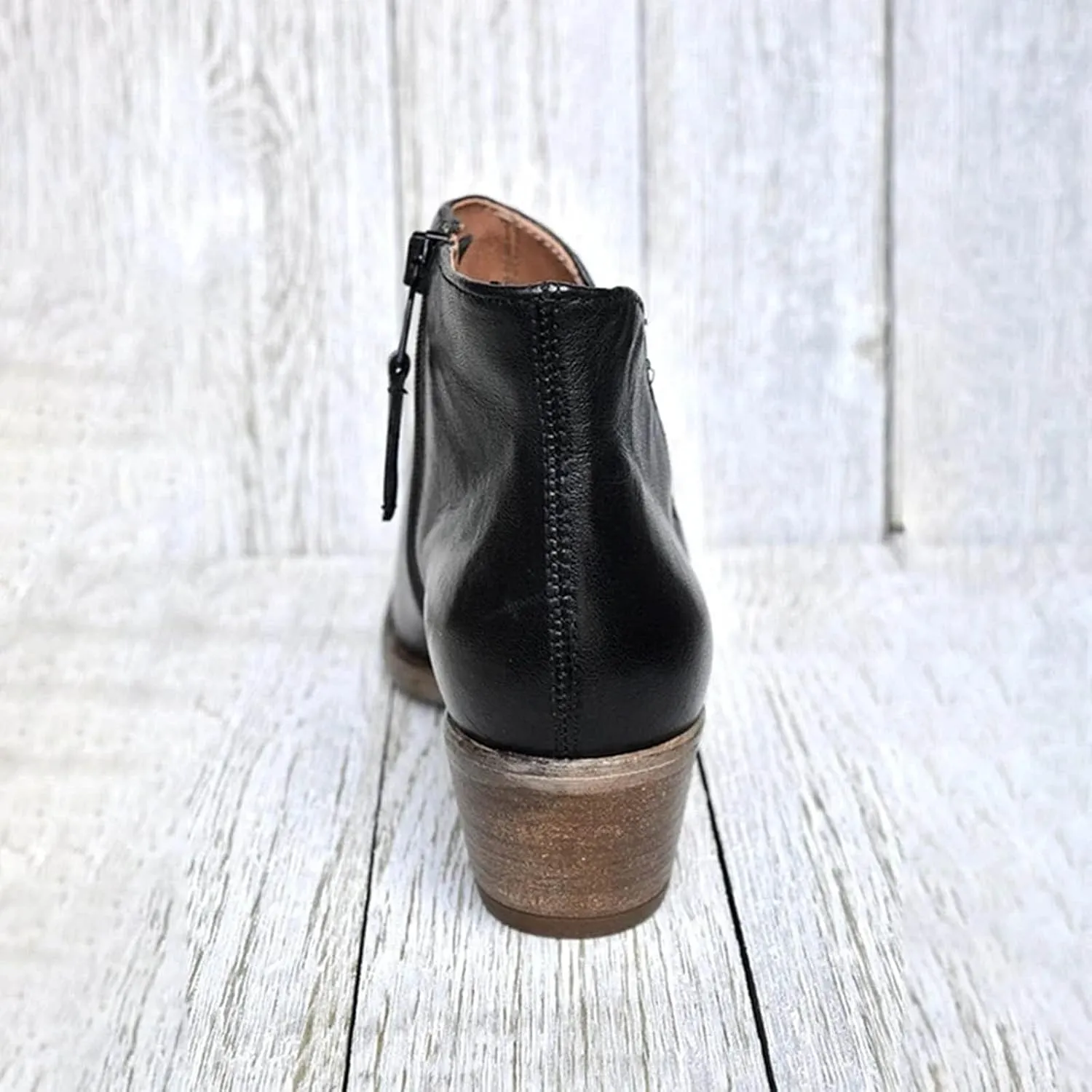 Womens Square Heel Ankle Boots Fashion Solid Pointed Toe Side Zipper Cutout Chunky Heel Booties Retro Comfortable Thick Heel Short Boots Shoes