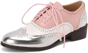 Women's Square Toe Mixcolor Square Heel Brogues Oxfords Shoes