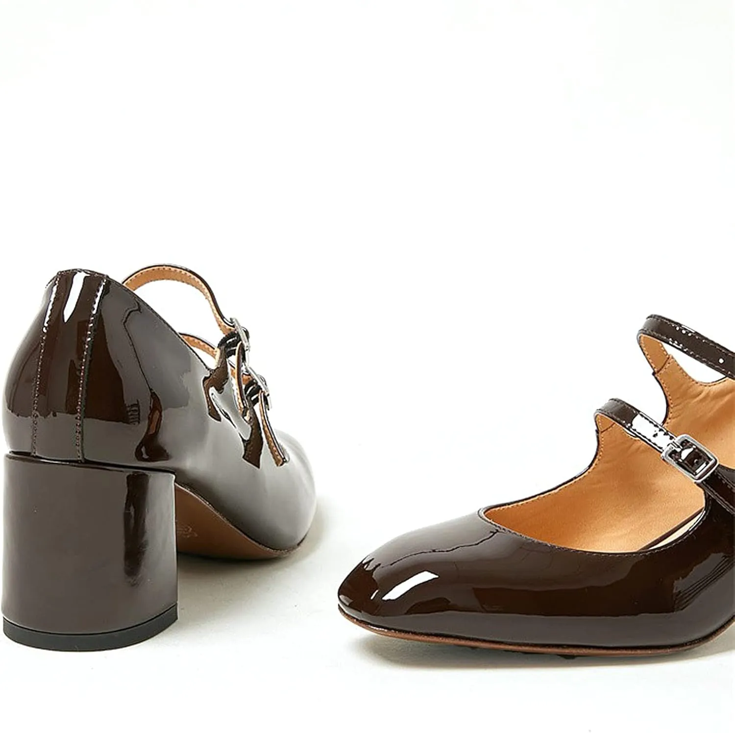 Women's Stylish Closed Round Toe Patent Leather Doubled Monk-Strap Vintage Low Chunky Heel Dress Mary Jane Pumps Shoes