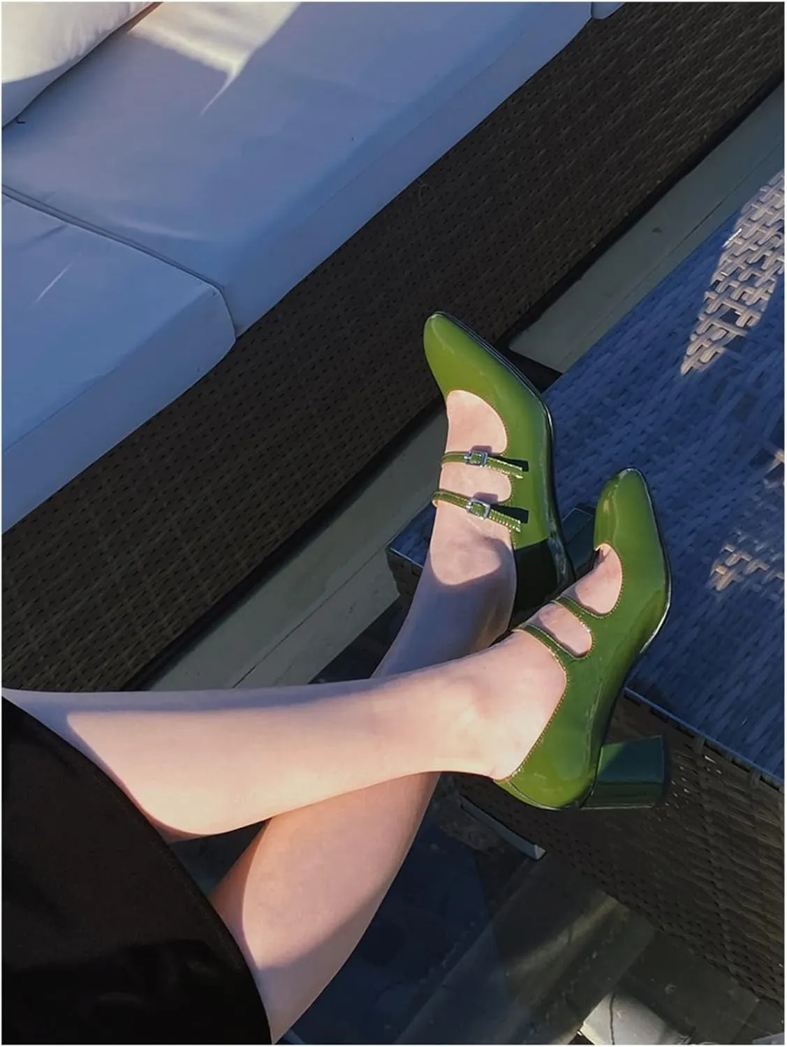 Women's Stylish Closed Round Toe Patent Leather Doubled Monk-Strap Vintage Low Chunky Heel Dress Mary Jane Pumps Shoes