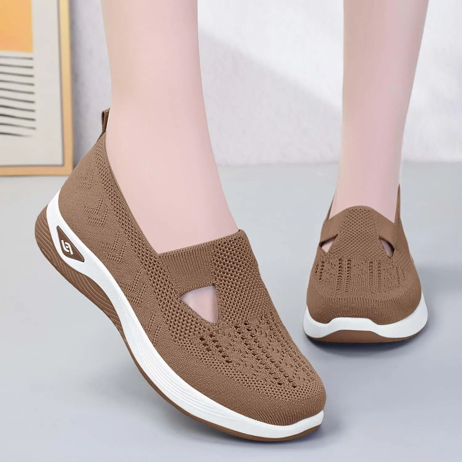 Women's Summer Fashion Mesh Breathable Casual Shoes Round Head Non Slip One Foot Stirrup Casual Sneakers Casual Walking Shoes