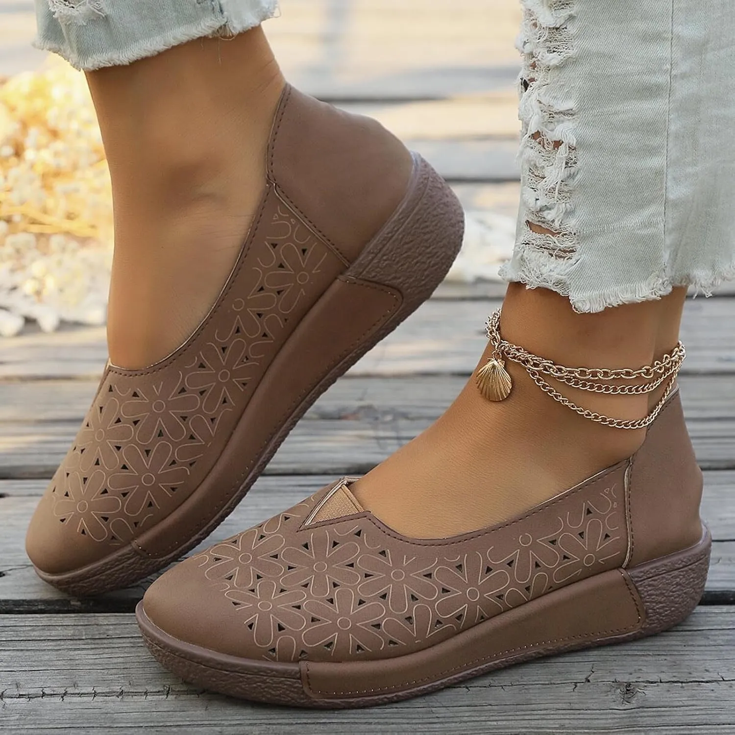 Women's Summer Sandals Large Size Hollow Out Flowers Single Shoes Comfortable One Foot Stirrups Soft Flat Shoes